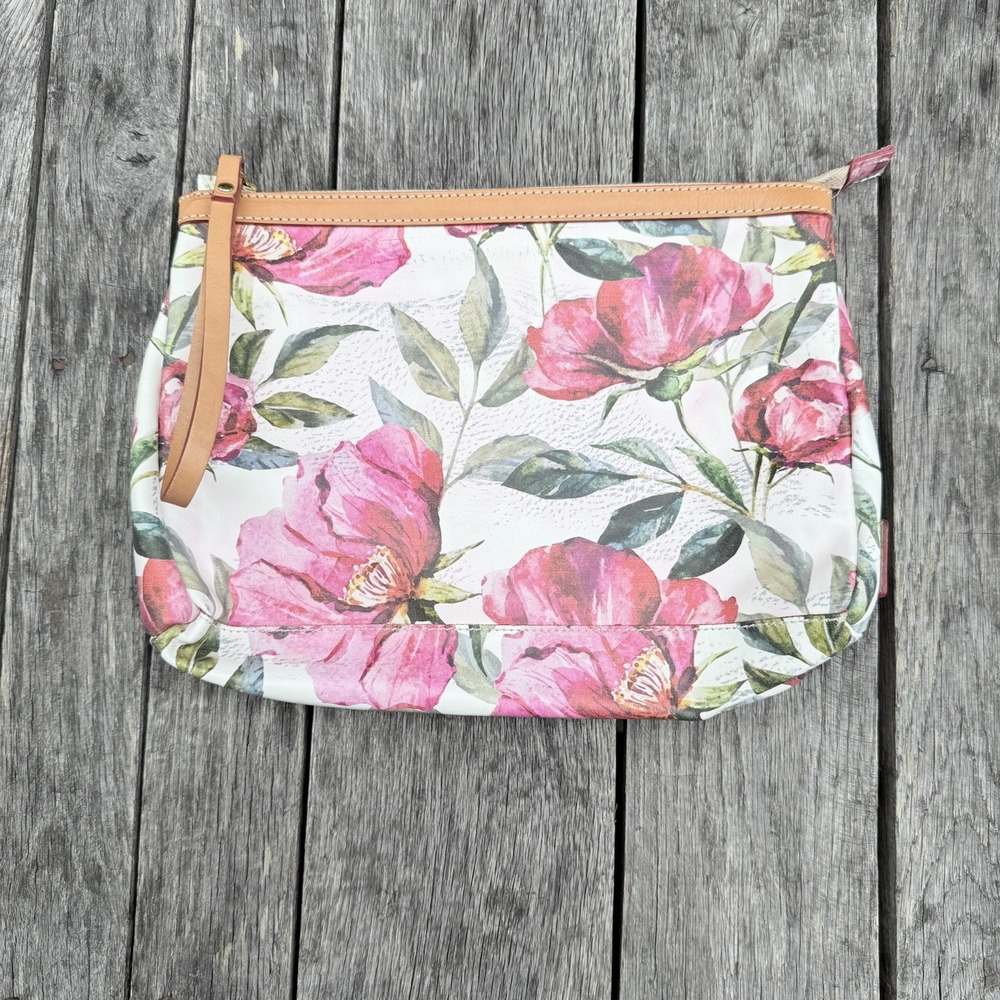 Cavalcanti Italian Large Sweet Flower Floral Clutch Wristlet Multi Leather